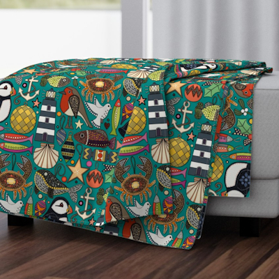 spoonflower coastal christmas decorations teal large throw blanket sharon turner scrummy