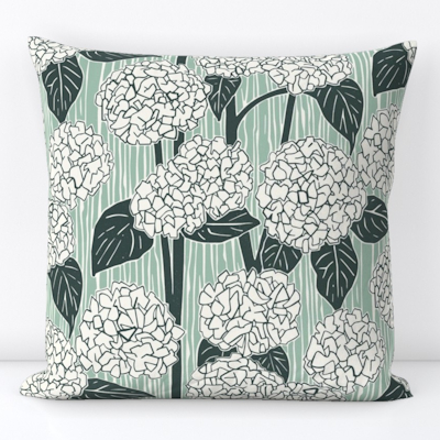 spoonflower hydrangea balsam duck egg throw pillow sharon turner scrummy