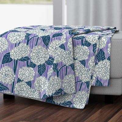spoonflower hydrangea cobalt lavender throw blanket sharon tuner scrummy