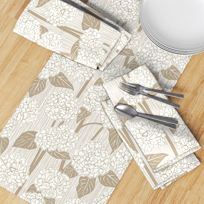 spoonflower hydrangea suede beige table runner sharon turner scrummy