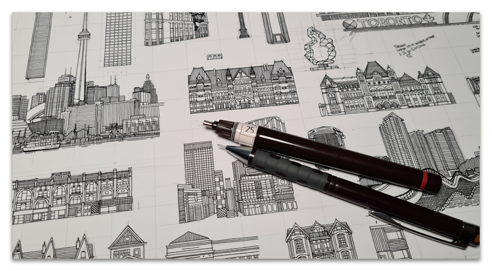 Toronto toile work in progress WIP drawing illustration sharon turner scrummy spoonflower