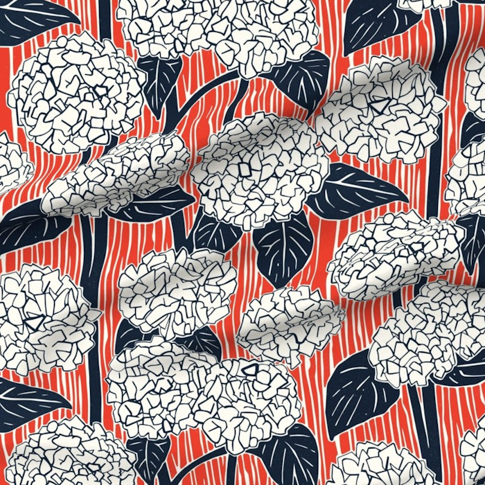 hydrangea indigo fire red large sharon turner scrummy spoonflower