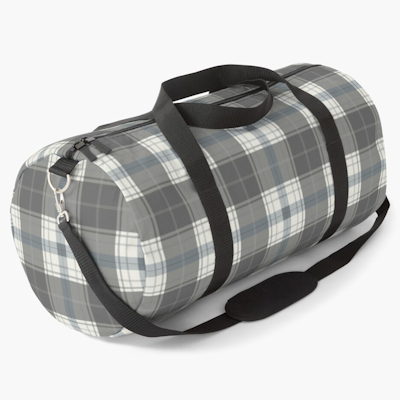 redbubble plaid soft charcoal duffle bag sharon turner scrummy