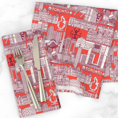 spoonflower toronto toile claret red dinner napkins sharon turner scrummy
