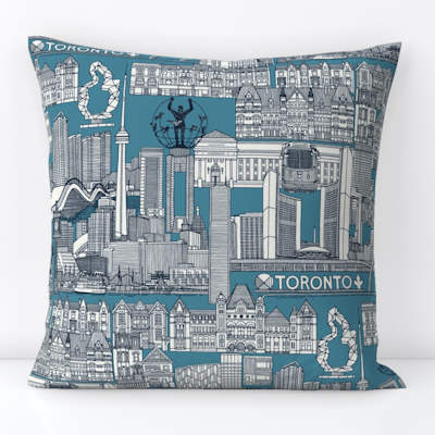 spoonflower toronto toile indigo blue large throw pillow cushion sharon turner scrummy