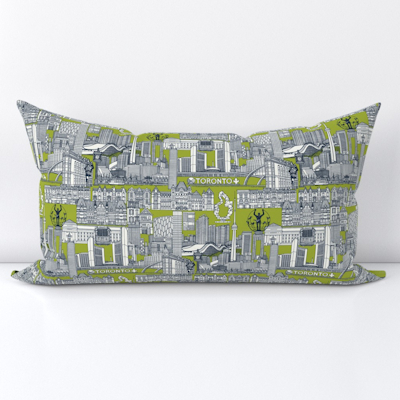 spoonflower toronto toile indigo citron lumbar throw pillow sharon turner scrummy