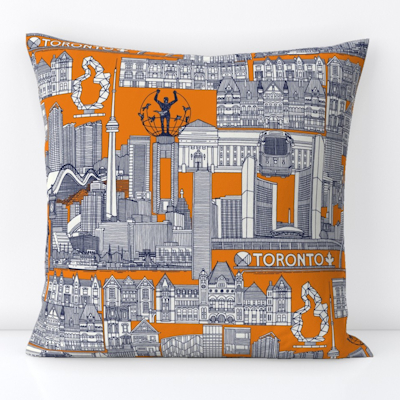 spoonflower toronto toile navy blue satsuma orange large throw pillow cushion sharon turner scrummy