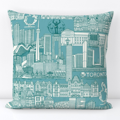 spoonflower toronto toile viridian turquoise blue large throw pillow cushion sharon turner scrummy