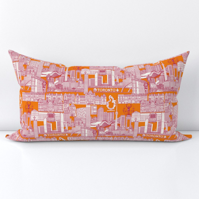 spoonflower toronto toile viva magenta satsuma orange lumbar throw pillow cushion sharon turner scrummy