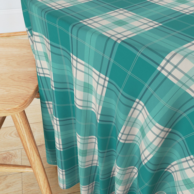 spoonflower plaid teal small tablecloth sharon turner scrummy