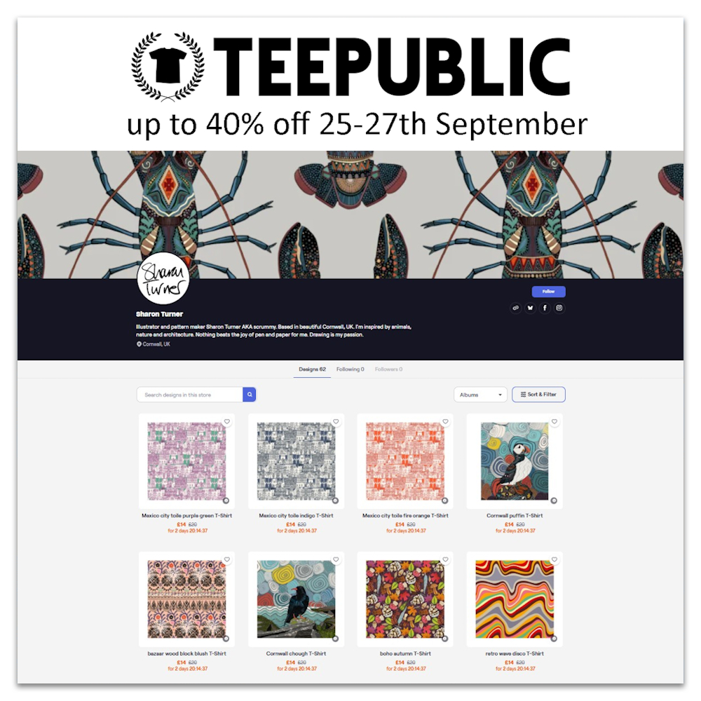 teepublic sale 25-27 Sept sharon turner promo