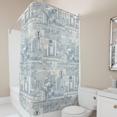 zazzle toronto toile cobalt strong white shower curtain sharon turner scrummylicious