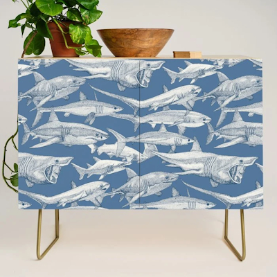 just sharks cobalt denim credenza society6 sharon turner