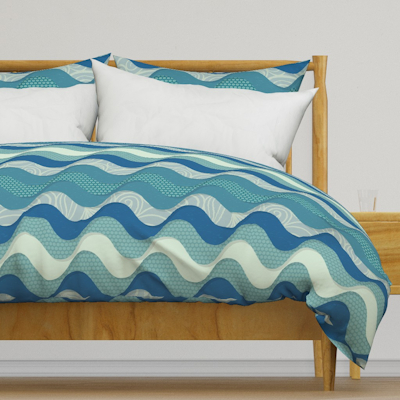 spoonflower blue wave extra large duvet cover sharon turner scrummy