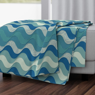 spoonflower blue wave large throw blanket sharon turner scrummy