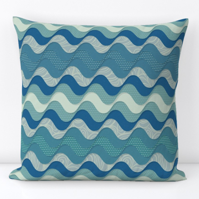 spoonflower blue wave throw pillow sharon turner scrummy