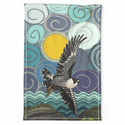 spoonflower cornwall peregrine falcon tea towel sharon turner scrummy